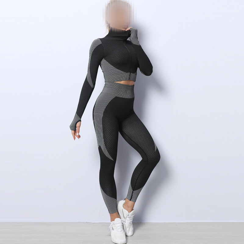 Grey Crop top, Leggings & Sports bra | 3 Pieces Yoga set with zipper ...